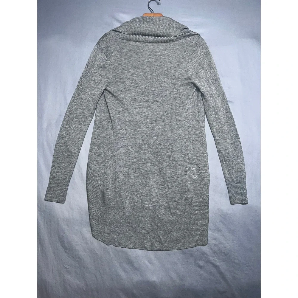 Juicy Couture Grey Open Front Cardigan Sweater Shawl Collar Heart Logo Size P
